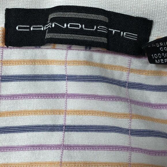 Carnoustie Polo Shirt Men XL Pink Blue Yellow Striped 70s look - Picture 4 of 9